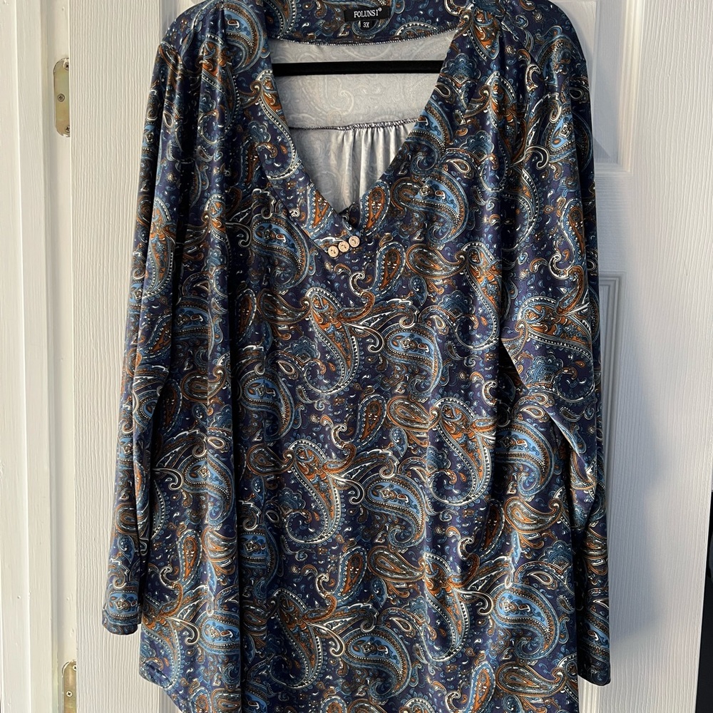 Women's Paisley Top - Blue Size 3X